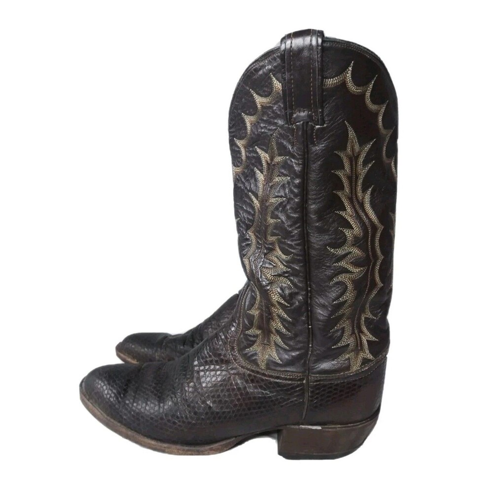 Vintage Tony Lama Lizard Western Boots Men's Size 9.5 D Dark Brown #Y6898 - Picture 2 of 12